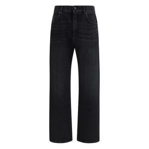 BALMAIN High-Waisted Wide-Leg Denim Jeans Women BLACK Pants